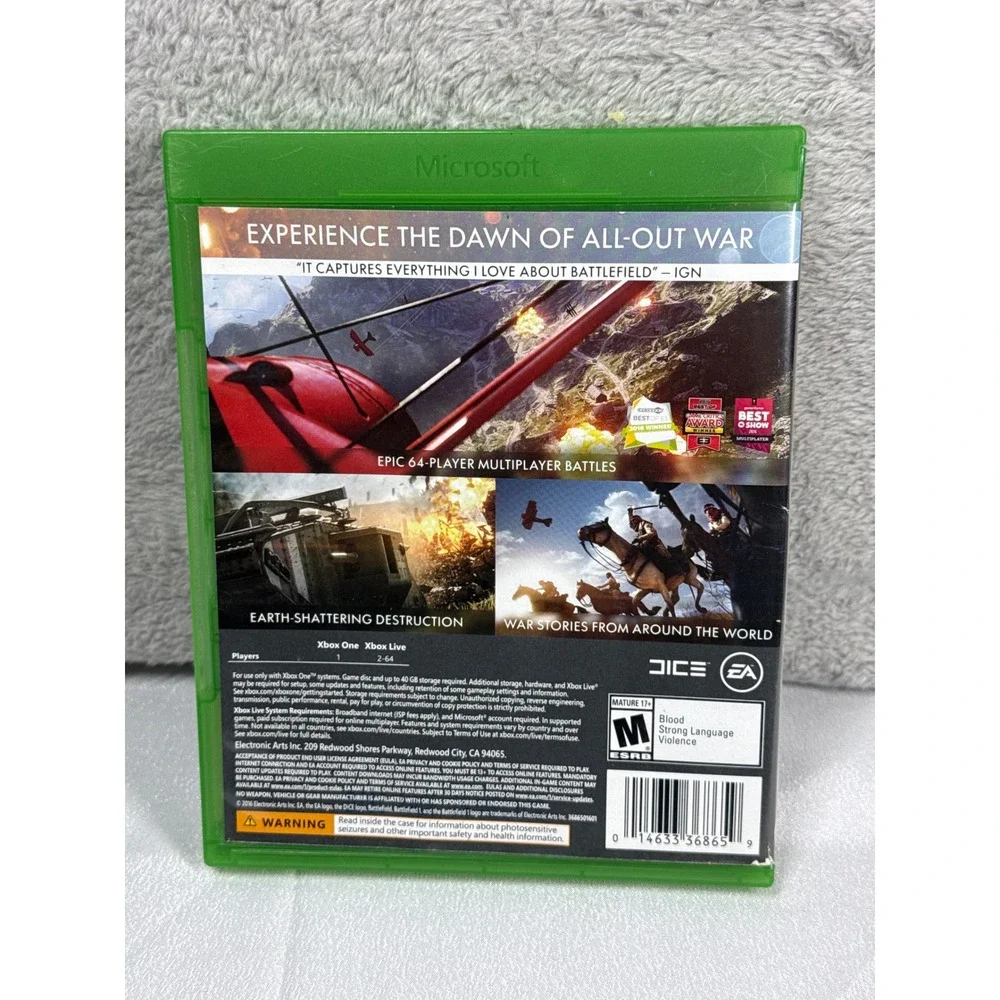 EA Battlefield 1 Xbox One Game Green Case WWI Shooter FPS